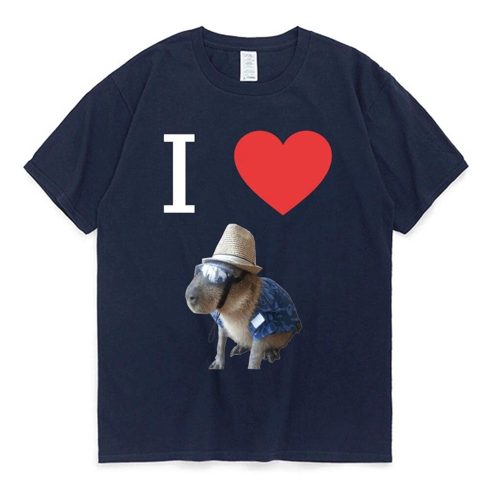 Funny I Heart Capybara T Shirt Kawaii Graphic T-shirts Unisex Women Cotton Casual Short Sleeves Oversized Harajuku Streetwear Tees