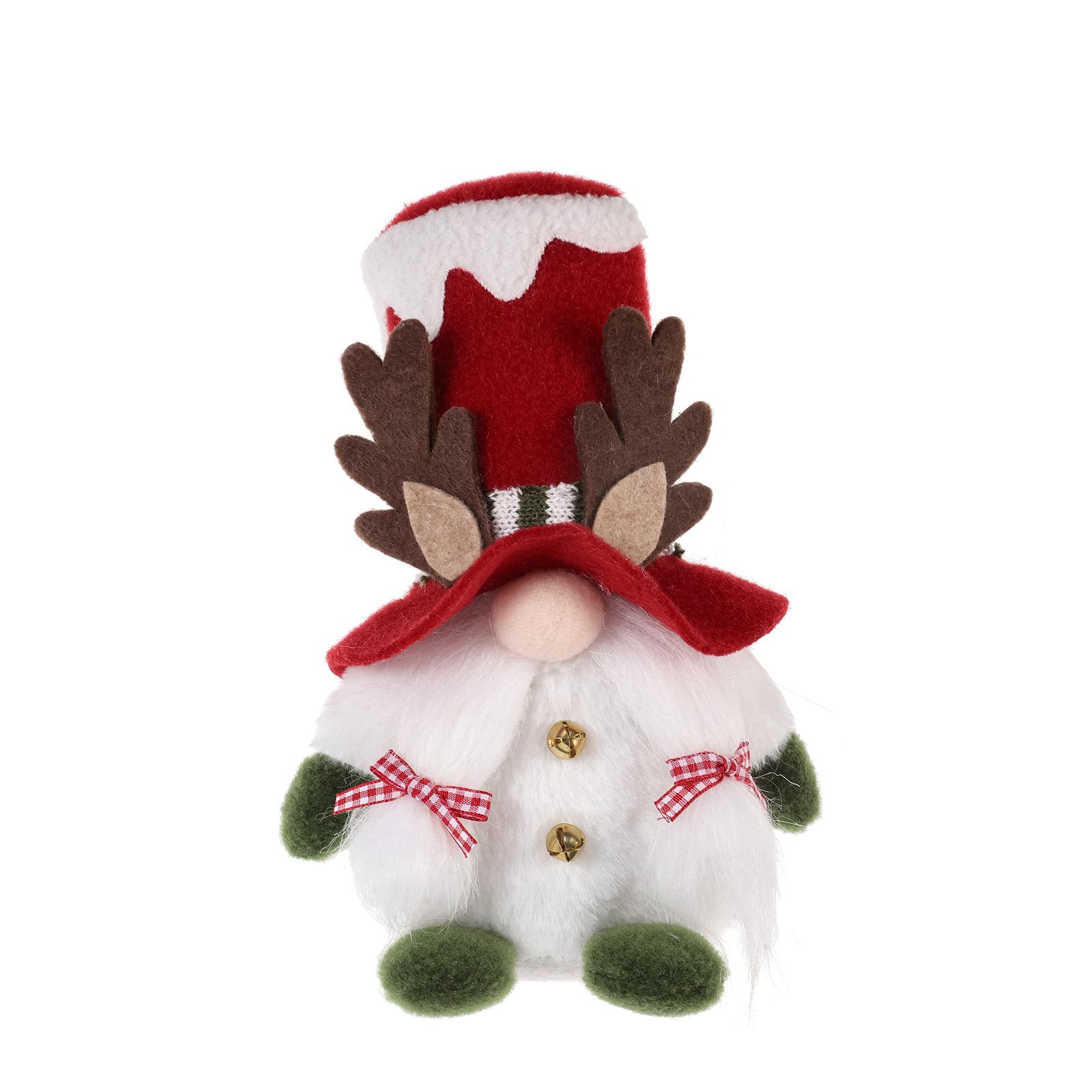 Antler Bow and Hat Gnome Christmas Ornament with White Beard