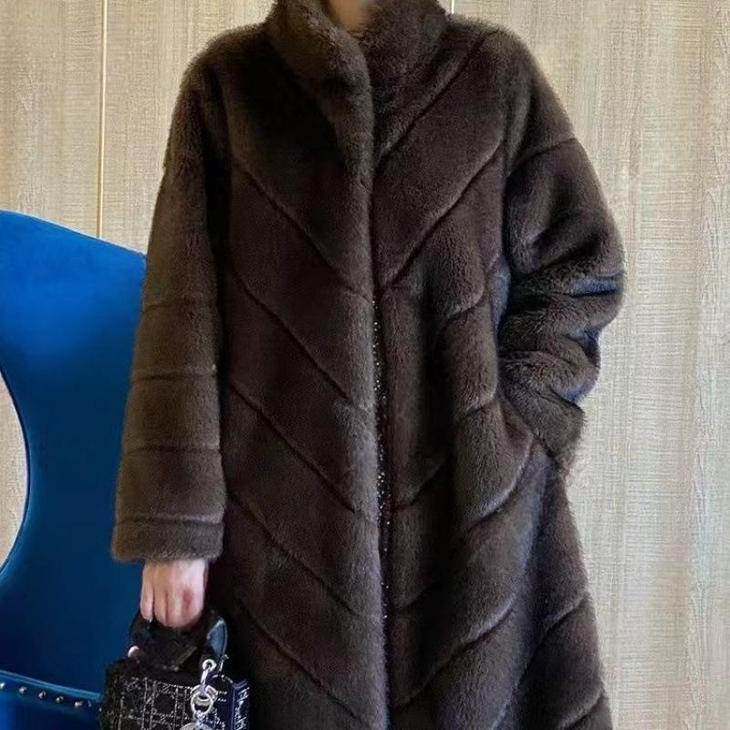Winter Autumn and Winter New Coat Imitation Leather Thickened Warm Loose Long Coat Large Size Women's Clothing