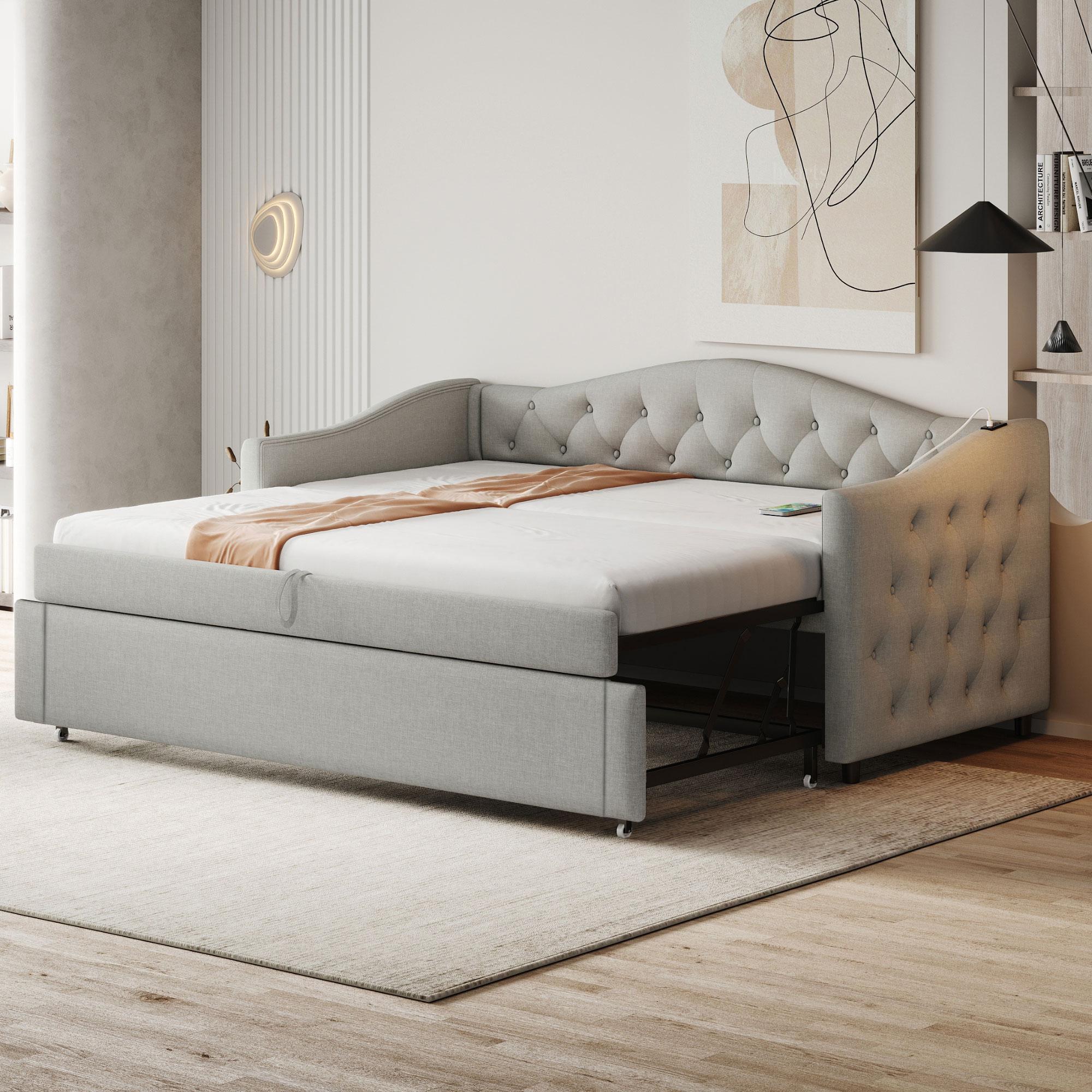 Upholstered Bed Pull-Out Sofa Bed, 90*200cm