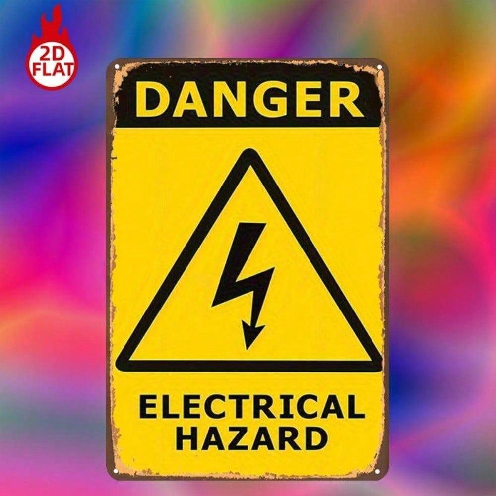 1pc Vintage Electrical Hazard Warning Sign 8x12in Metal Plaque Retro Safety Decor for Garage Bar Restaurant Door