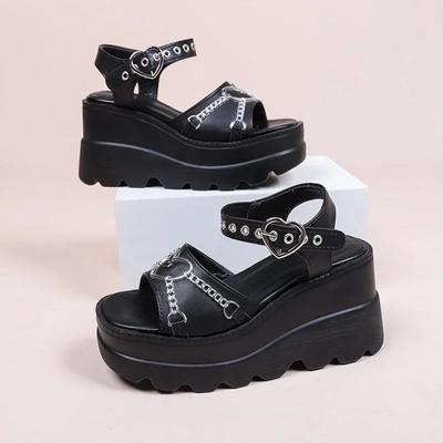 Mode 35-43 Plus Size Mode Kilklack Damsandaler Metallkedjedekoration Damspänne Platåskor Damsandaler Trendskor