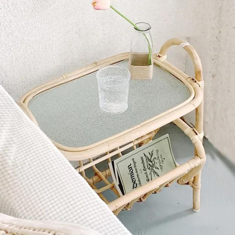 Rattan Small Square Table Solid Wood Coffee Table Ash Wood Minimalist Table Japanese Side 2025 New Coffee Muebles