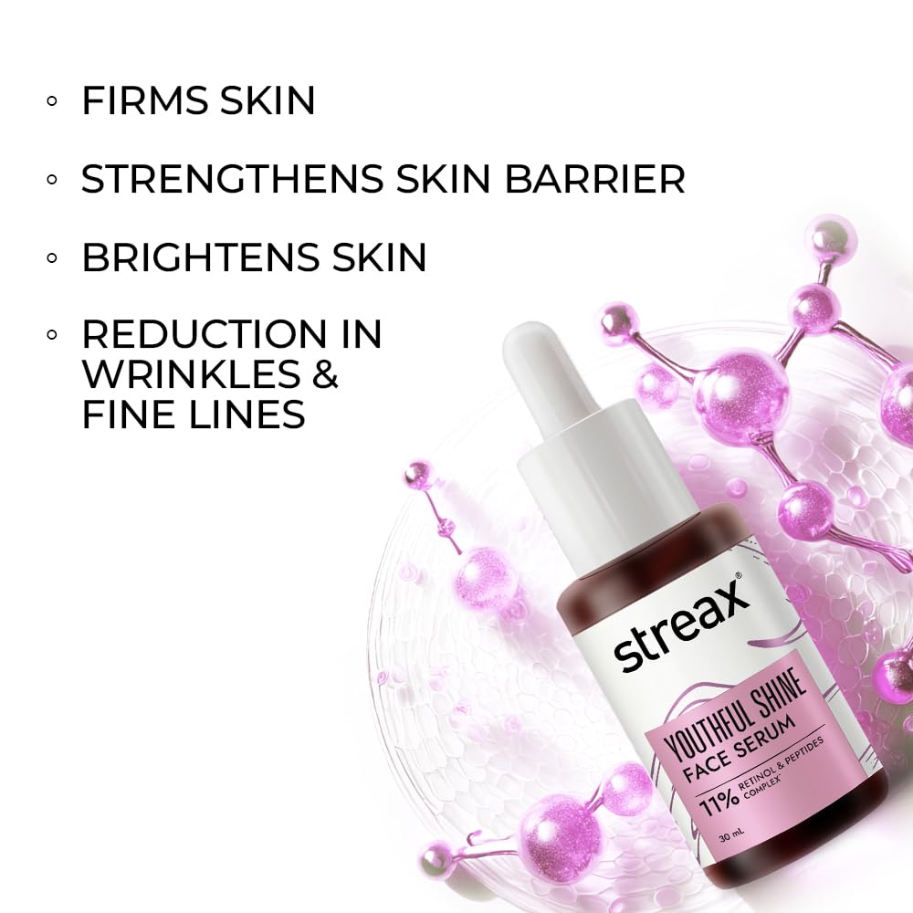 Streax Youthful Shine Gesichtsserum 30ml Anti-Aging Retinol Peptid Komplex Reduziert feine Linien Falten dunkle Flecken