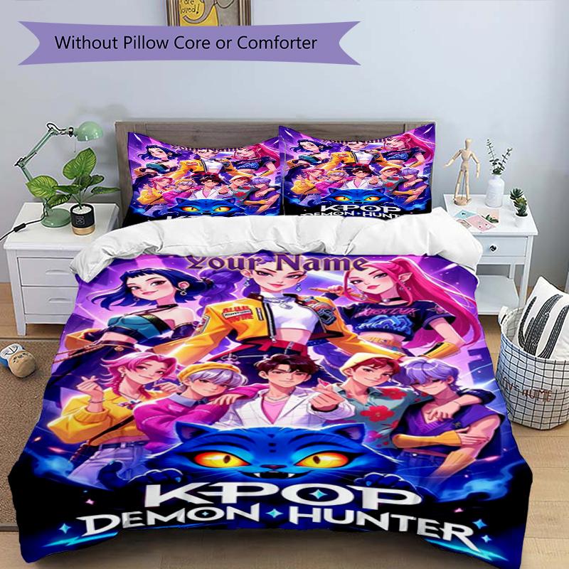 K-Pop Hunter Custom Name Text Print 1Pc Bedding Set Duvet Cover With Two Pillowcases Soft Bed Linen For Household Bedroom