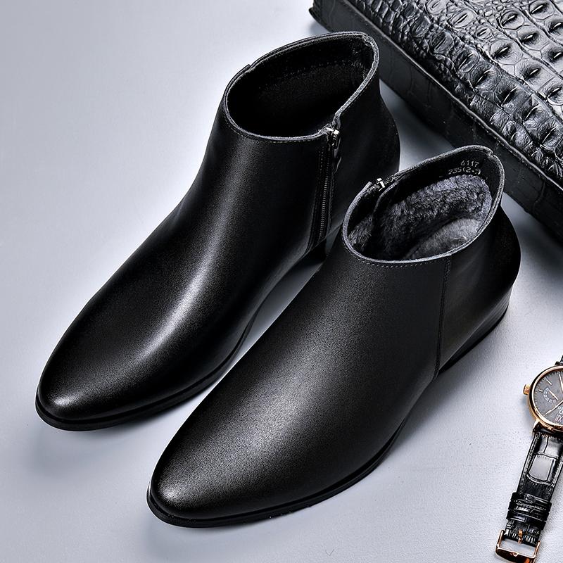 British Style High Top Men's Casual Boots Increase Height Chelsea Boots Classic Genuine Leather Ankle Boots Autumn Winter Botas
