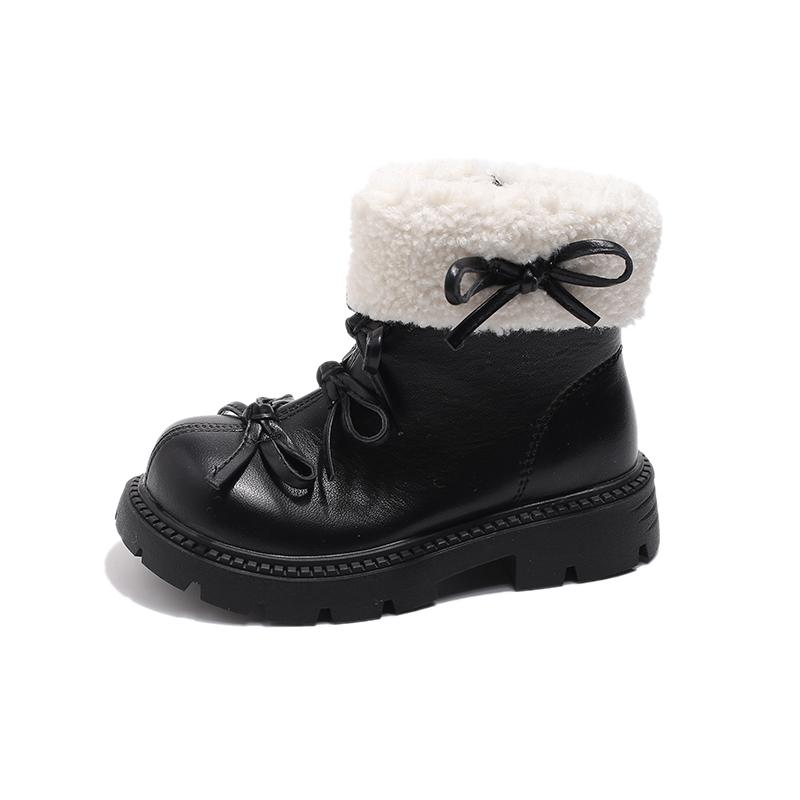 

Girl s Shoes Children s Short Boots Winter Fleece-lined Little Girl Leather Warming Cotton Boots 36 чорний