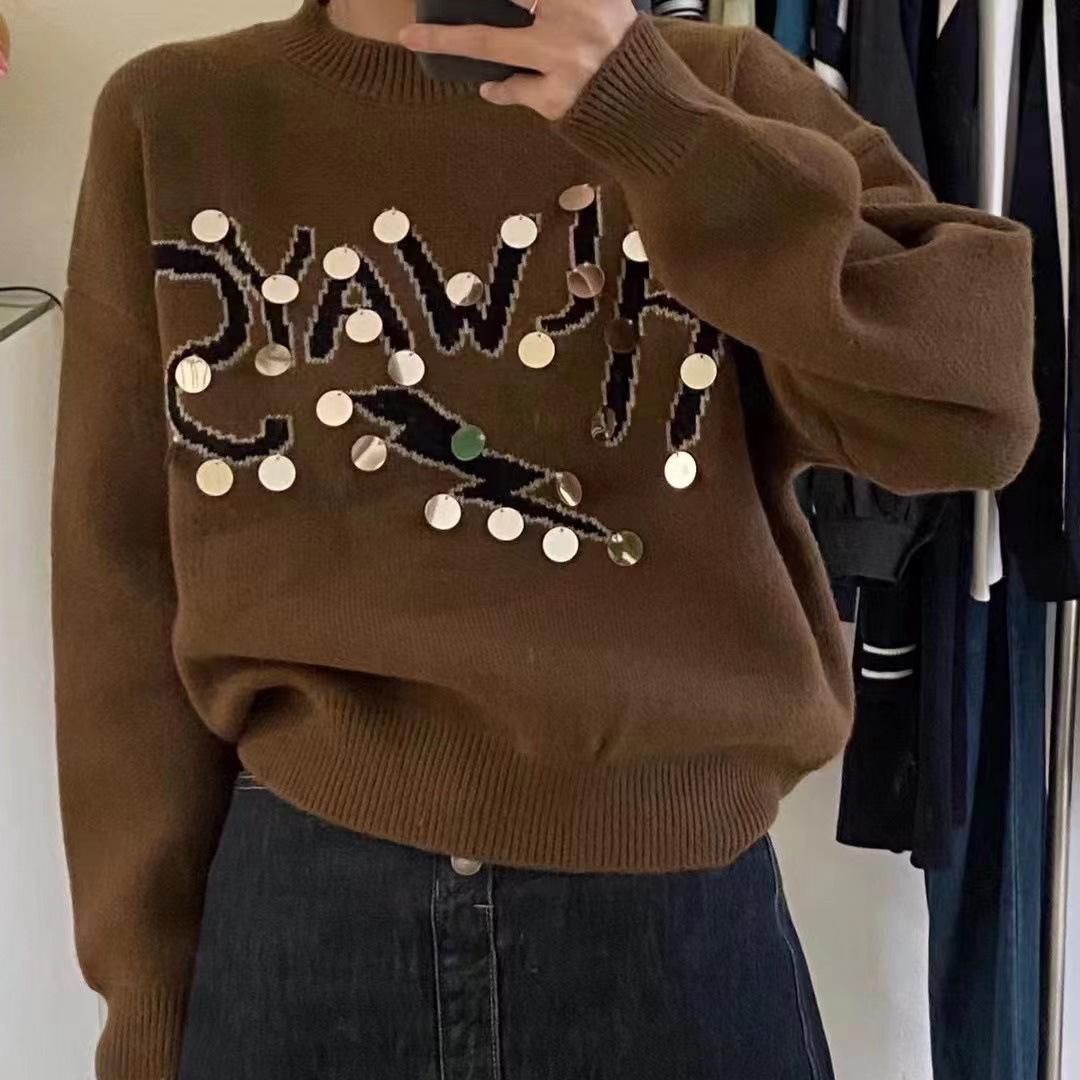 

Осенне-зимний трикотаж, женский повседневный свитер с блестками ручной работы, свободный женский свитер с длинными рукавами
