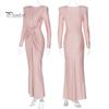 Dámské večerní šaty Skládaný uzel Dekor Slim Fit Kulatý výstřih vzadu Zip Zapínání po celé délce Svatební Party Prom Maxi šaty