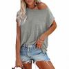 Sommer-T-Shirt für Damen, einfarbig, Tasche, trägerlos, Rundhalsausschnitt, kurze Ärmel