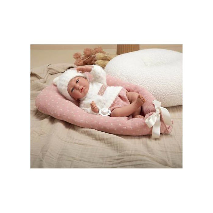 Poupée bébé élégance - Arias - 40 cm - Ensemble en laine rose et blanche - Poids réaliste - Tétine incluse