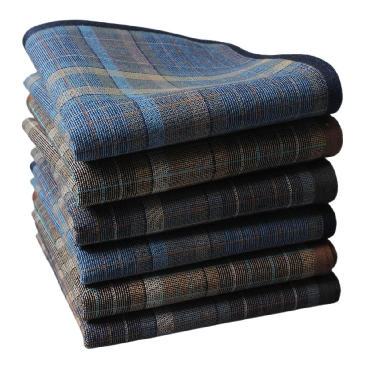 

6 шт. Клетчатый мужской носовой платок из чистого хлопка высокой плотности в деловом стиле, тонкий, влагопоглощающий, для вытирания пота, портативное полотенце для рук 40 см