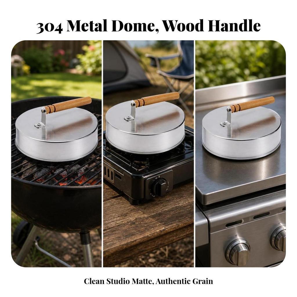 Barbecue Lid with Wooden Handle Food Grade Cookware Portable for Patio Cooking