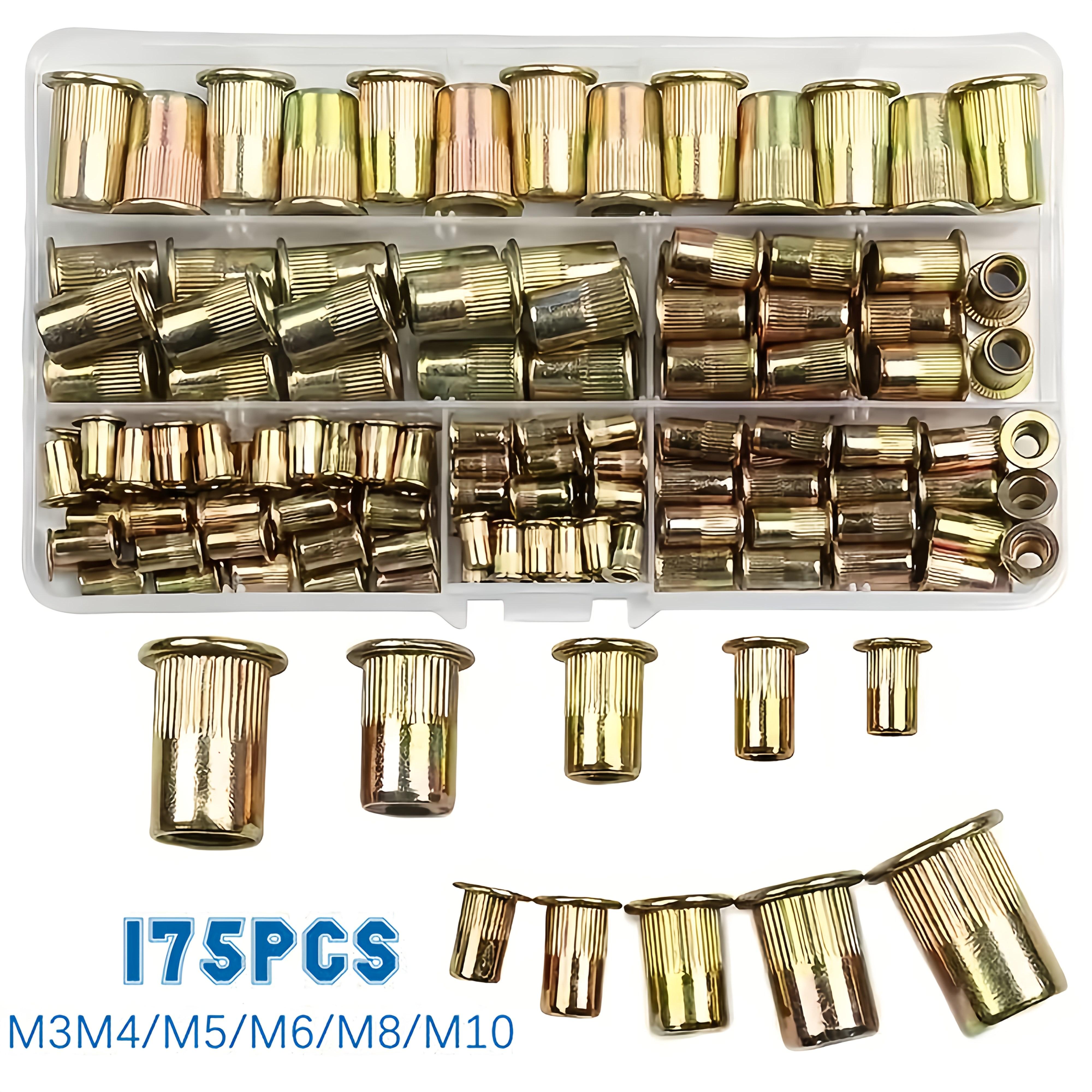 

175pcs Professional Rivet Nut Tool Set, Flat Head Column Rivet Nuts, Suitable for Thin Metal Sheets,Right Hand Thread, Industrial & Scientific Use 175pcs rivet nuts (boxed)