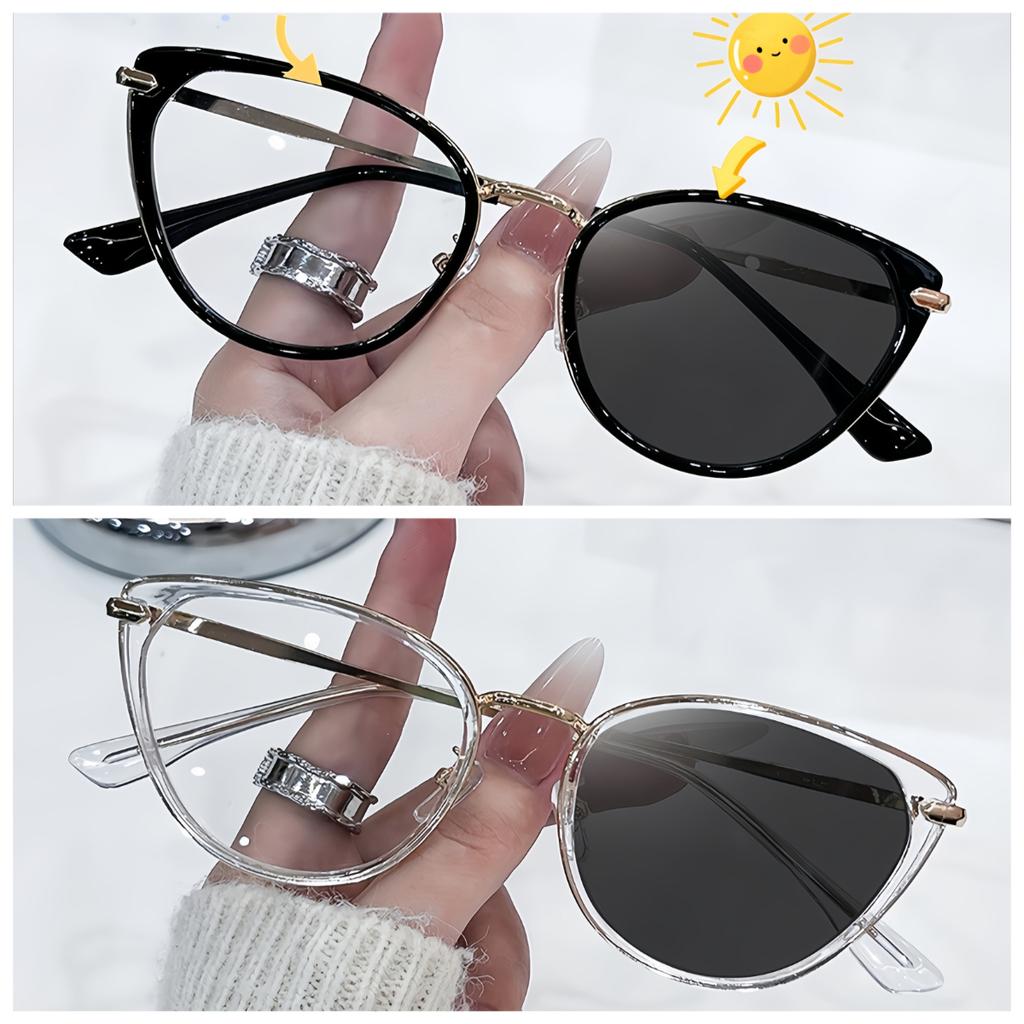 1/2pcs retro metal frame glasses cat eye style with light sensing lenses for men and women