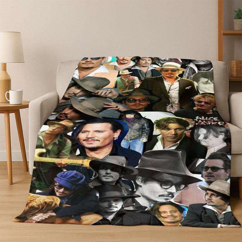 

Handsome Johnny Depp Star Flannel Blanket Soft Warm Blanket Throw Blanket for Bedroom Living Room Bed Travel Picnic Gift kid 75x90cm