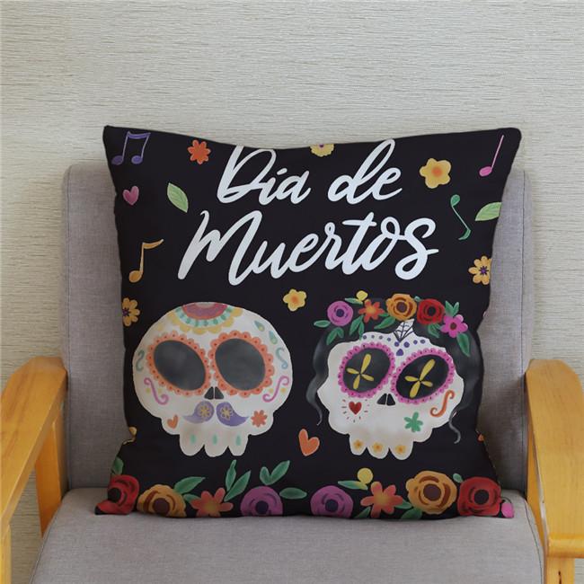 Mexican Day of The Dead Pillowcase Bedroom Living Room Sofa Home Decoration  Cartoon Flower Skull Print Cushion Cover