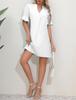 2023 Women's Solid Color V-Neck Loose Pleated Dress with Five-Point Sleeves