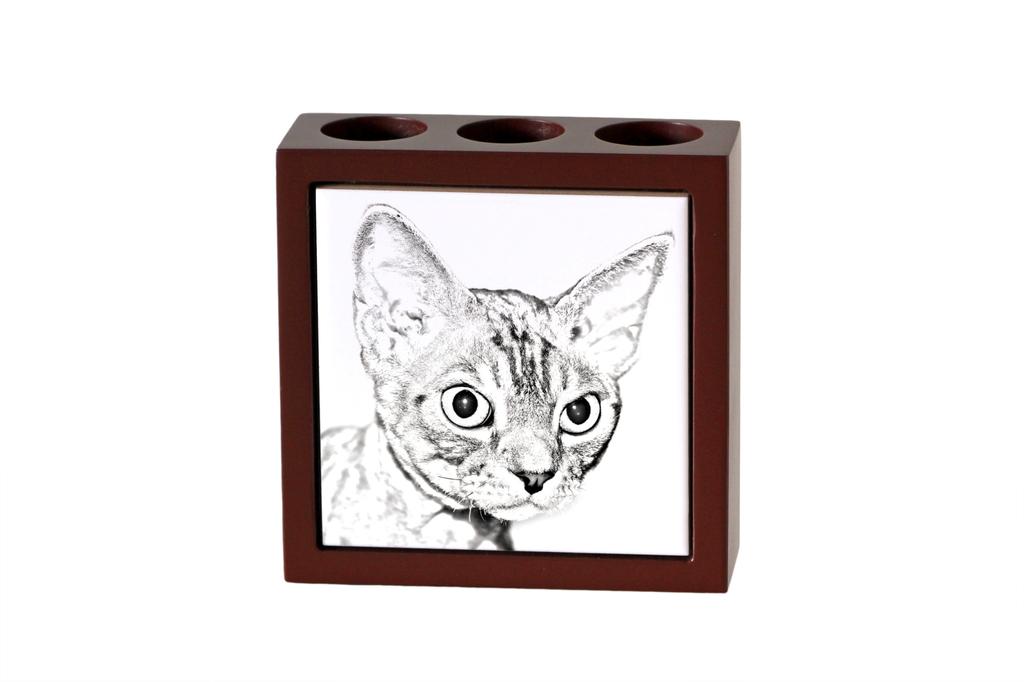 Devon Rex – Pen holder with a cat, desk organizer with a print | Art-Dog