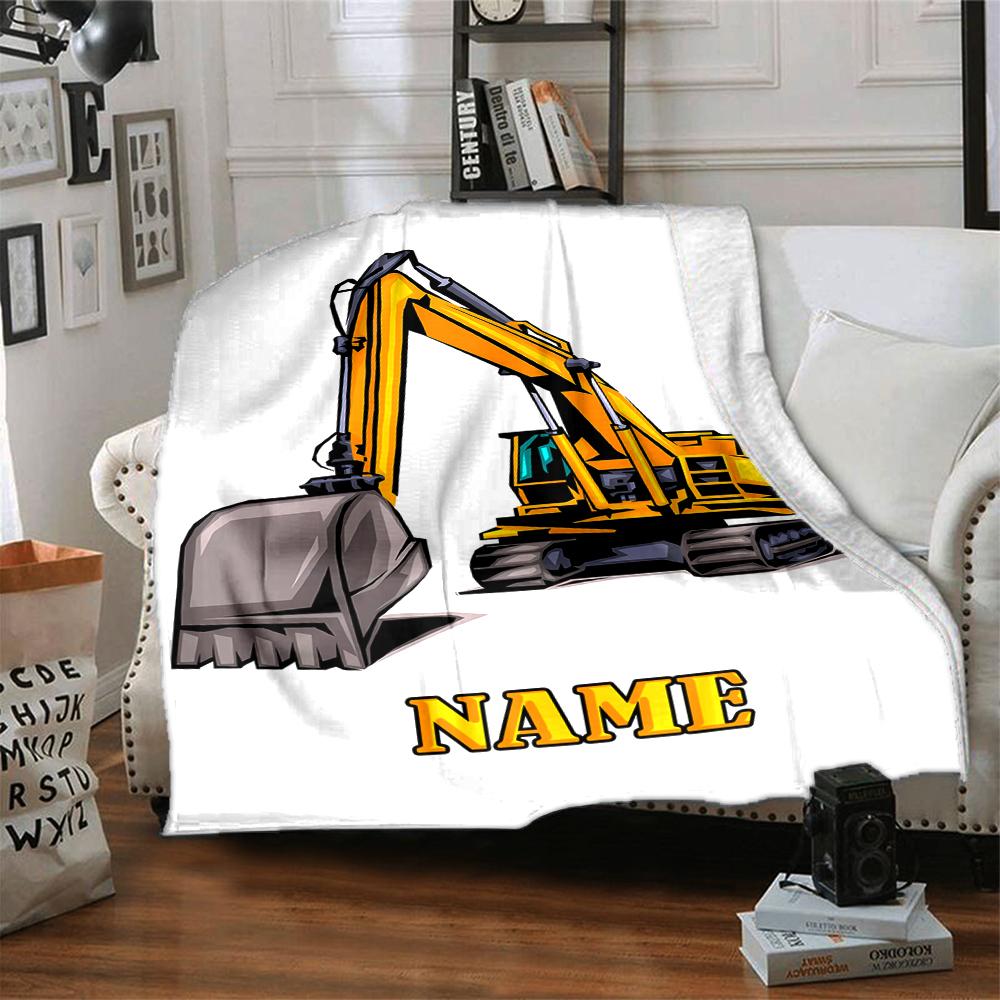 Custom Name excavator Theme Printed Blanket - Perfect for Couch, Bed, Travel & Outdoor Use | Machine Washable, Cozy & Durable.