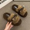 Fashion Short Plush Cotton Mop 2025 Autumn New Versatile Casual Fluffy Slippers Women's Outer Wear Muffin Thick Bottom One-word Mop