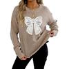 Women's Casual Round Neck Pullover Top Embroidered Lace Butterfly Sweater