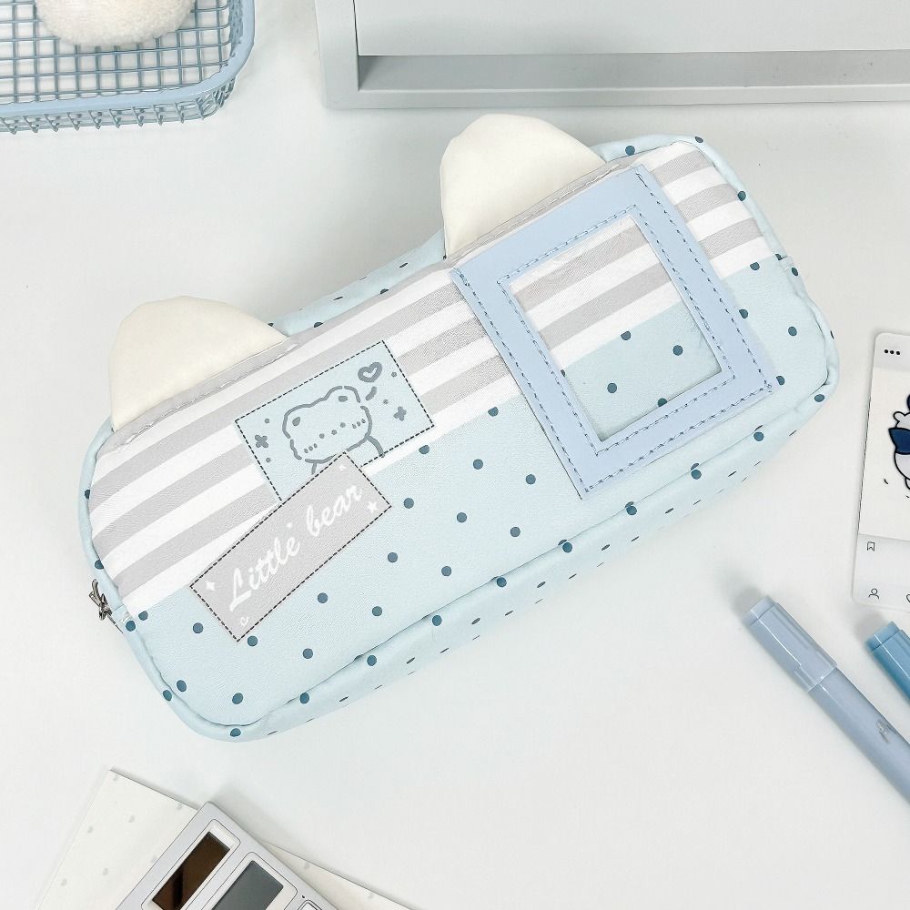 Cat Ear Design Pen Bag Multi-Layer Pencil Pouch Large Capacity Stationery Bag Gift