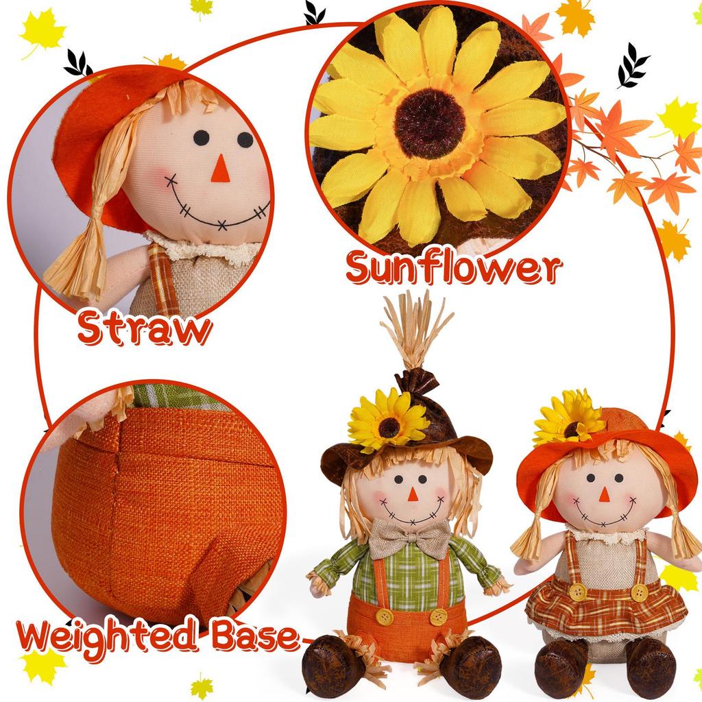 Autumn Sunflower Scarecrow Straw Doll Ornament