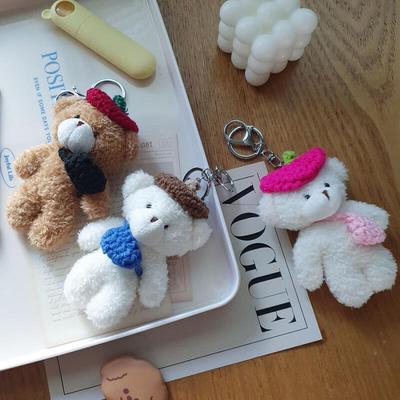Gorro de punto de oso de peluche boina bolso llavero de muñeca