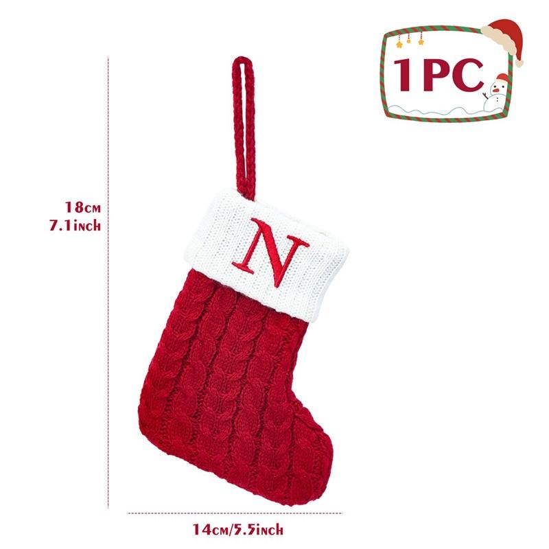 Christmas Socks Red Snowflake Alphabet Letters Knitting Stocking Christmas Tree Pendant Decoration For Home Xmas New Year Gift