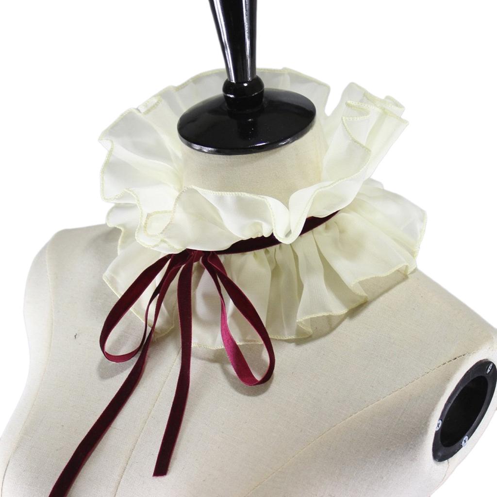 Women Renaissance Elizabethan Chiffon Ruffle Fake Collar Vintage Neck Ruff Lace-Up Detachable Choker Shawl Wrap Costume