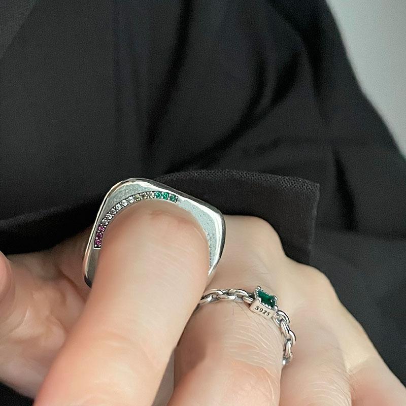 Vintage Inspired Chic Adjustable Copper Ring With Colorful Geometric Design Women For