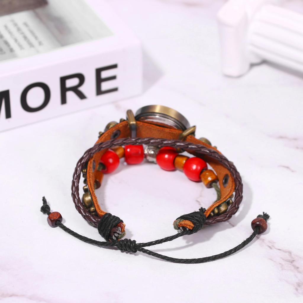 Schmetterlingsuhr für Damen, mehrfach aufziehbar, Ledergürtel, analog, Gebetsperlen-Armband, lässiges Damen-Accessoire, Geburtstagsgeschenk für Weihnachten