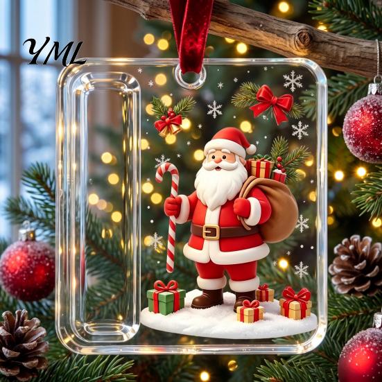 Reusable Christmas Gift Pendant Acrylic Money Holder Ornament, Cash Hanging Decor with Tree Ornament Festive Pattern, for Surprise Giving, Holiday