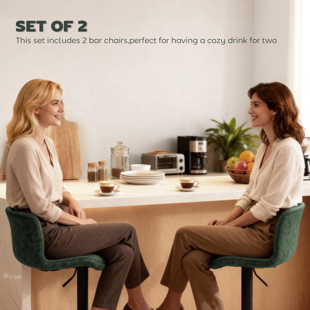 Bar Stools Set of 2, PU Leather Barstools with Backrest and Footrest for Kitchen, Counter, Breakfast Bar, Green