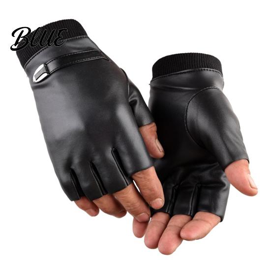 Micro Velvet Lining Finger Faux Men Autumn 1 Pair Riding Gloves Winter Half Black Leather