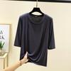 Modal Spliced O-neck T-shirt Half Sleeves Solid Color Women Base Layer Top Slimming Undershirts Basic Tee Tops All Match