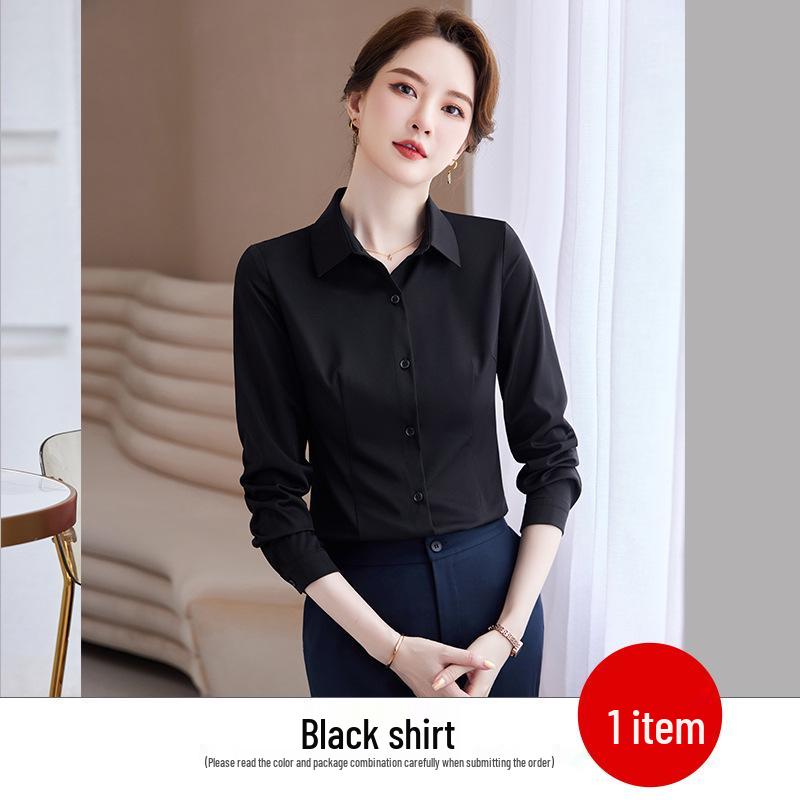 

Женская блузка из шифона высокого класса черного цвета - Профессиональная рабочая одежда с длинным рукавом на осень 2023 S чёрный