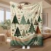 Vintage Christmas Trees And Stars Pattern, Holiday Gift for Family, Soft Fleece Blanket, Retro Green And Golden Design, Cozy Home Decor Throw, Multi-P