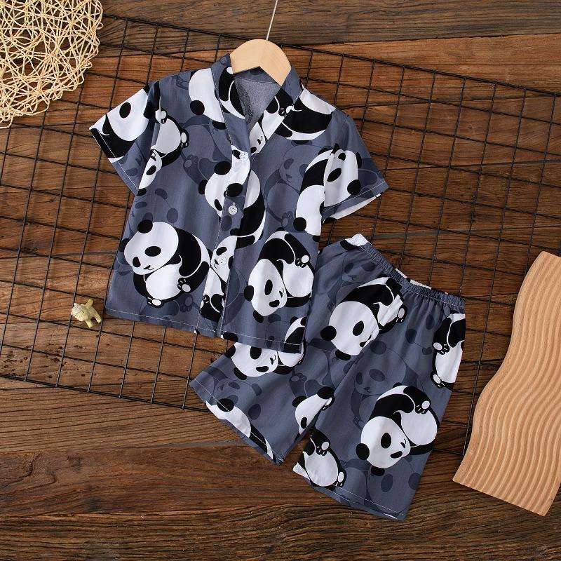 Kids 2-Piece Set 1-15Y Unisex Summer Casual Printed Viscose Cardigan+Shorts