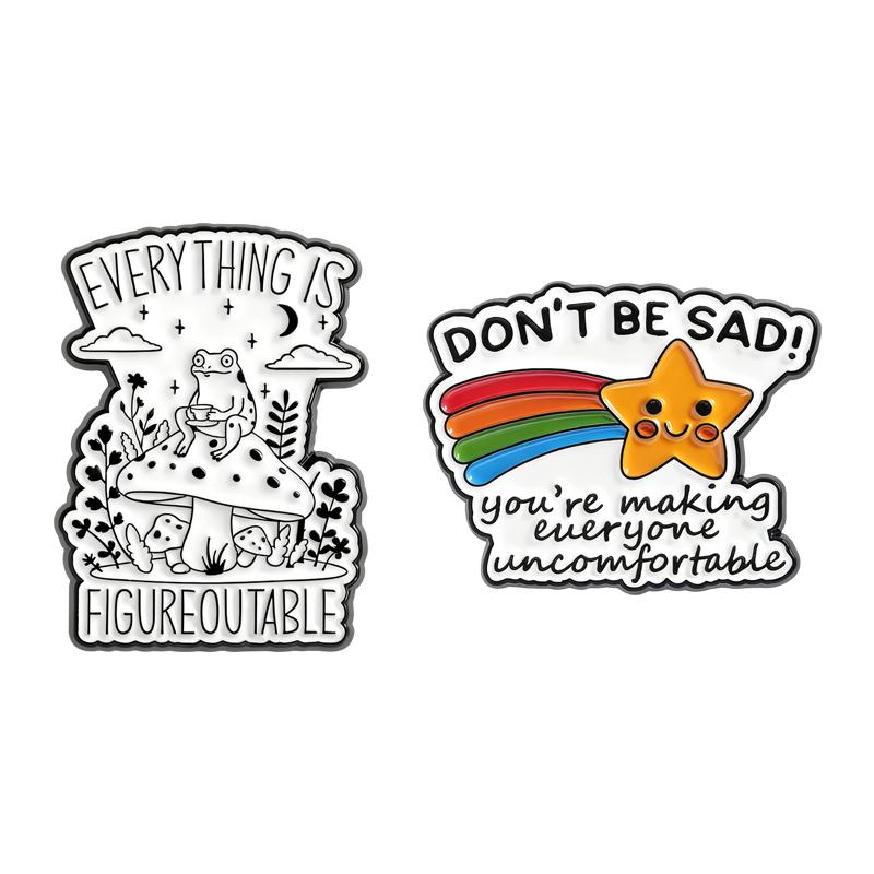 Don't Be Sad Meteor Enamel Pins Everything is Figureoutable Brooch Motivational Badges Mushroom Frog Jewelry Gift for Friends