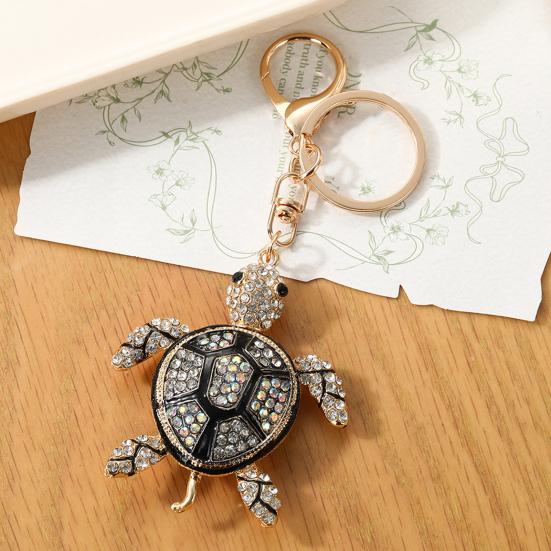 Keychain Pendant Sparkling Rhinestones Inlaid Three-Dimensional Turtle Charm Key Chain Lightweight Car Bag Charm