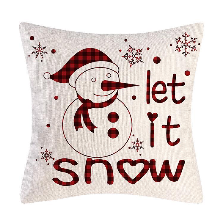 Black and Red Plaid Christmas Linen Pillowcase Elk Snowman Home Decoration Pillowcase Sofa Pillowcase