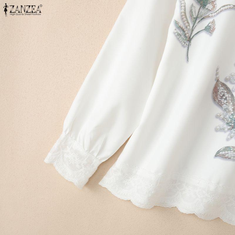 ZANZEA Women Loose Casual Round Neck Long Sleeve Print Blouse