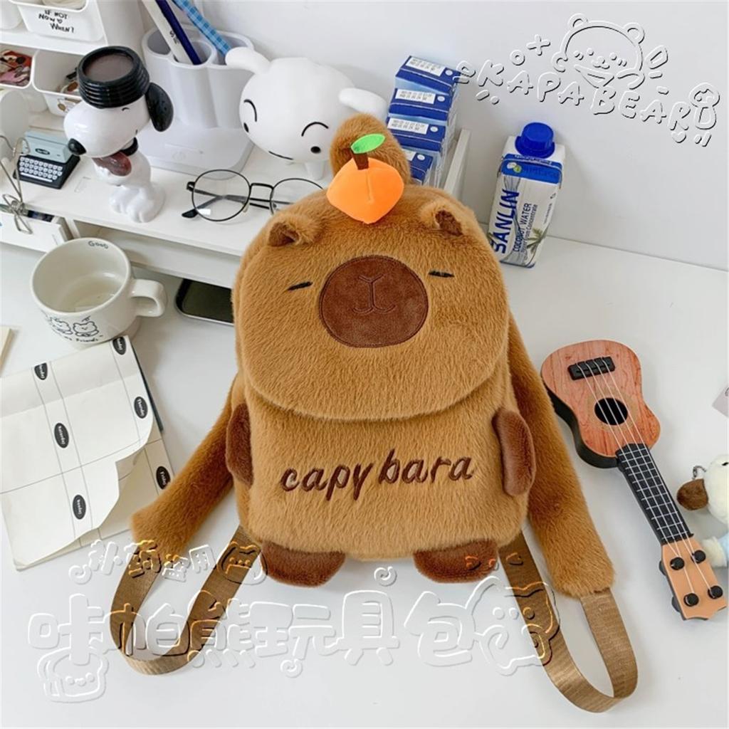 Cartoon Capybara Plush Doll Backpack Capibala Furry Crossbody Bag Children’s Holiday Gift