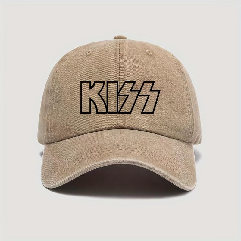 KISS Buchstabenaufdruck gewaschene Baseballkappe, Unisex Retro verstellbare Trucker-Kappe, Valentinstagsgeschenk, lässiger Outdoor-Sonnenhut