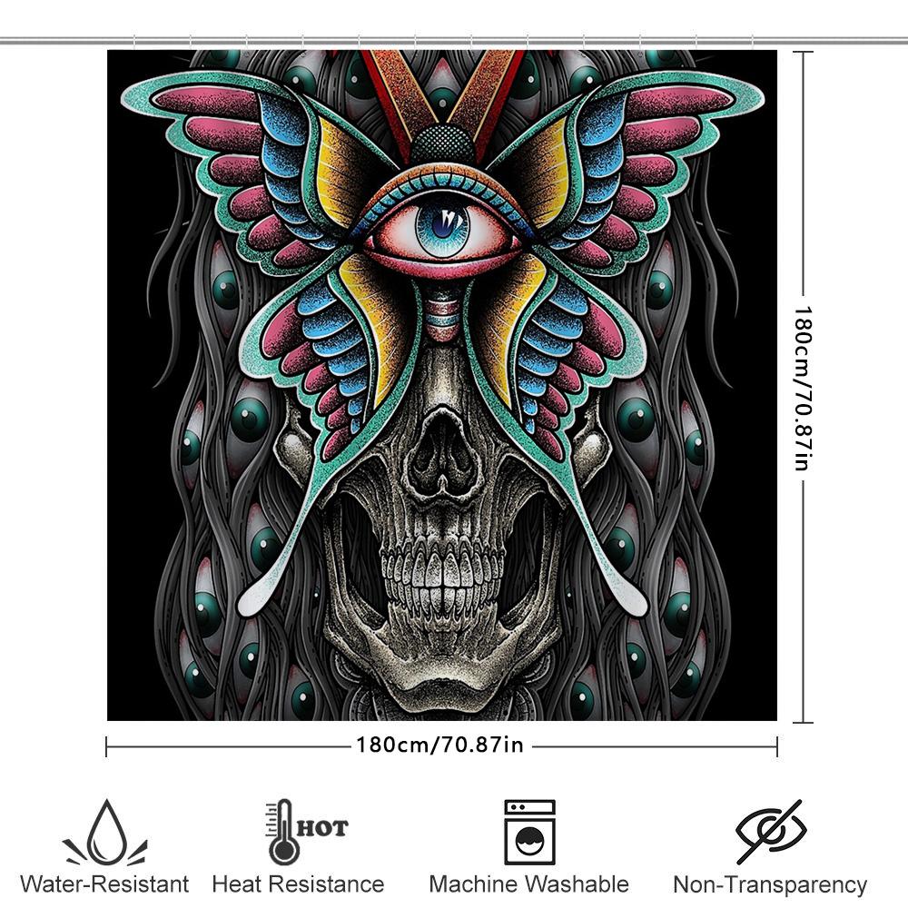 Gotischer Schmetterling Duschvorhang Dunkles Totenkopf-Wandbehang Halloween Heimdekor Waschbares Badezimmer-Set Vintage Künstlerischer Wandbehang