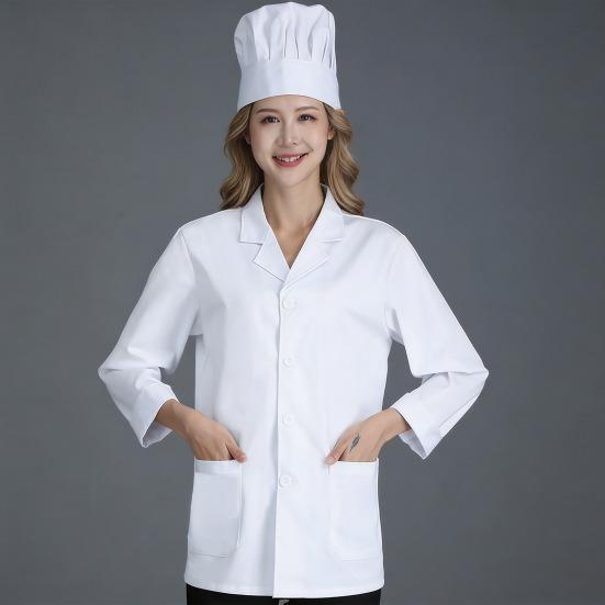 Chef Uniform V-Neck Front Buttons Unisex Workwear with Practical Pockets Professional Cooking Uniform