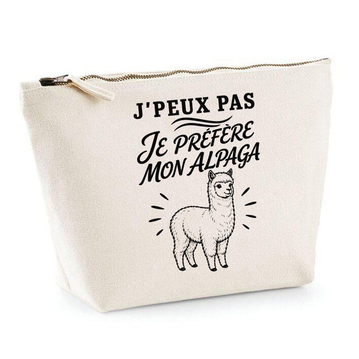 Trousse de Toilette - PLANETEE - J'peux pas je préfère mon Alpaga - Beige - 100% coton - 3 L - Zippée