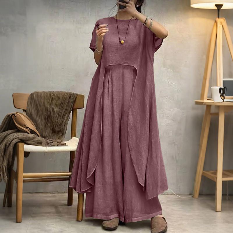 ZANZEA Women Short Sleeve Irregular Hem Blouse and Pants Summer Two Piece Suit Sets